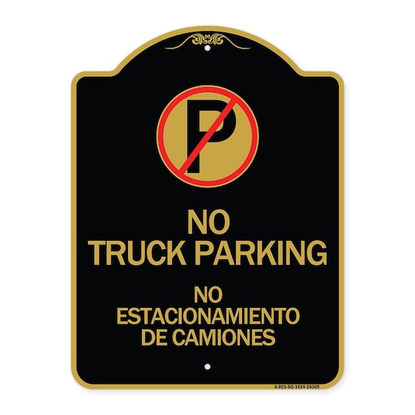 Bilingual No Parking No Truck Parking No Estacionamiento De Camiones Alum, 18" x 24", BG-1824-24305